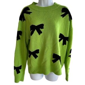 Source Unknown Lime Sweater with Black Bow Details